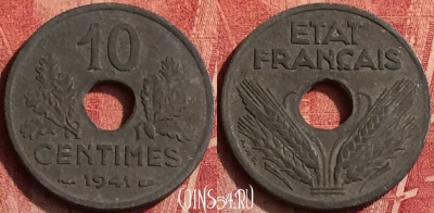Франция 10 сантимов 1941 года, KM# 898, 364o-023