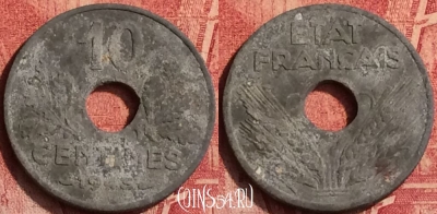 Франция 10 сантимов 1943 г. old, 21mm, KM# 898, 364o-025