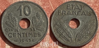 Франция 10 сантимов 1943 г. new, 17mm, KM# 903, 256p-026 ♛