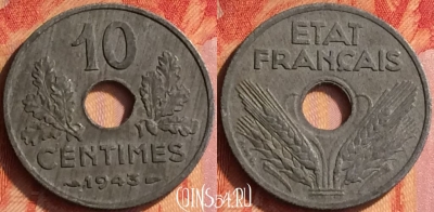 Франция 10 сантимов 1943 г. old, 21mm, KM# 898, 435o-142 ♛