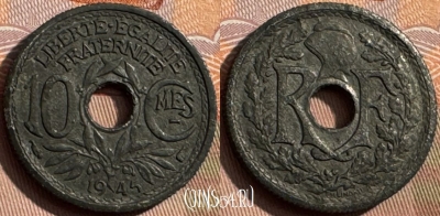 Франция 10 сантимов 1945 г. редкая, KM# 906, 388s-054 ♛