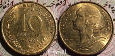 Франция 10 сантимов 1969 года, KM# 929, 60-071a