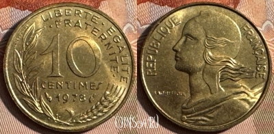Франция 10 сантимов 1978 года, KM# 929, 244s-040
