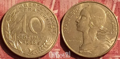 Франция 10 сантимов 1986 года, KM# 929, 348o-079