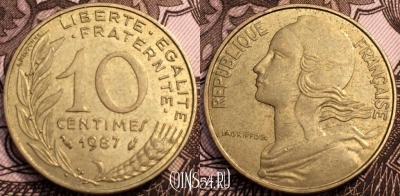 Франция 10 сантимов 1987 год, KM# 929, 63-010b