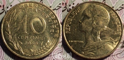 Франция 10 сантимов 1988 года, KM# 929, 61-005a
