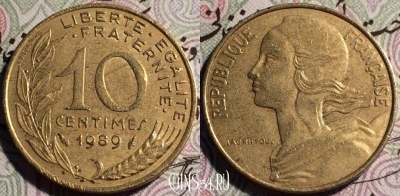 Франция 10 сантимов 1989 год, KM# 929, 61-005b