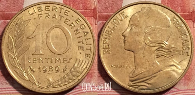 Франция 10 сантимов 1989 года, KM# 929, 205-139