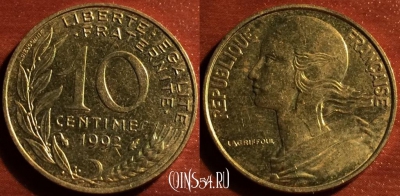 Франция 10 сантимов 1992 года, KM# 929, 060-060a