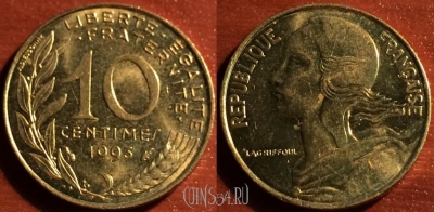 Франция 10 сантимов 1993 год, KM# 929, 60-060b