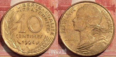 Франция 10 сантимов 1994 года, KM# 929, 207-074
