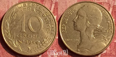 Франция 10 сантимов 1994 года, KM# 929, 348o-095