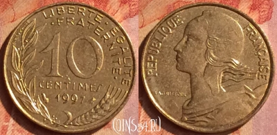 Франция 10 сантимов 1997 года, KM# 929, 128o-049