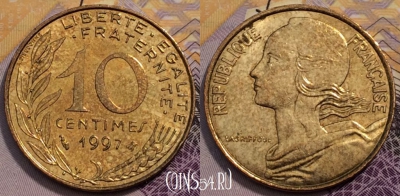 Франция 10 сантимов 1997 года, KM# 929, 234-100