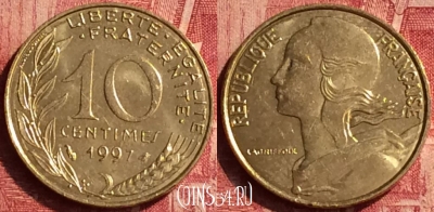 Франция 10 сантимов 1997 года, KM# 929, 348o-070