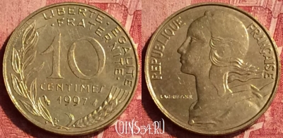 Франция 10 сантимов 1997 года, KM# 929, 348o-098