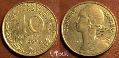 Франция 10 сантимов 1998 год, KM# 929, 42-048