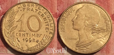 Франция 10 сантимов 1998 года, KM# 929, 231-128