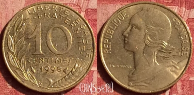 Франция 10 сантимов 1998 года, KM# 929, 348o-115