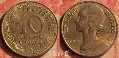 Франция 10 сантимов 1998 года, KM# 929, 415-053