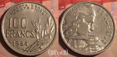 Франция 100 франков 1954 года, KM# 919, 201a-095