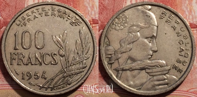 Франция 100 франков 1954 года, KM# 919, 206-020