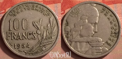 Франция 100 франков 1954 года B, KM# 919, 244m-125