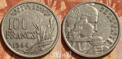 Франция 100 франков 1954 года, KM# 919, 358q-128 ♛