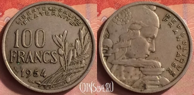 Франция 100 франков 1954 года B, KM# 919, 426o-081 ♛