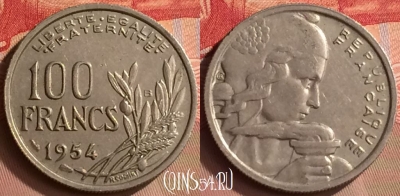 Франция 100 франков 1954 года B, KM# 919, 421-044