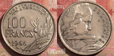 Франция 100 франков 1954 года В, KM# 919, 212-057