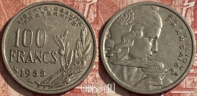 Франция 100 франков 1955 года, KM# 919, 055p-009 ♛