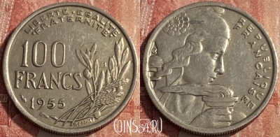 Франция 100 франков 1955 B, KM# 919, 225q-120 ♛
