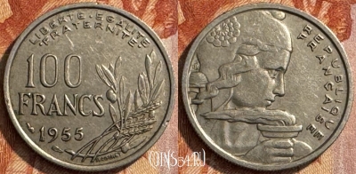 Франция 100 франков 1955 года, KM# 919, 285s-114