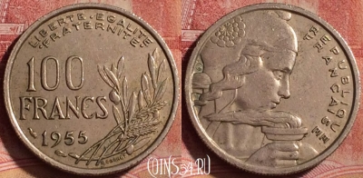 Франция 100 франков 1955 года, KM# 919, 333k-133