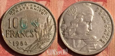 Франция 100 франков 1955 года, KM# 919, 392o-059