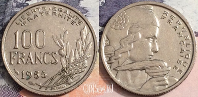 Франция 100 франков 1955 года, KM# 919, a085-087