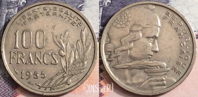 Франция 100 франков 1955 года B, KM# 919, a085-088
