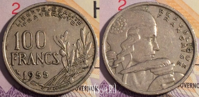 Франция 100 франков 1955 года B, KM# 919, 185a-102