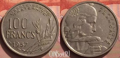 Франция 100 франков 1957 г., редкая, KM# 919, 068o-087 ♛