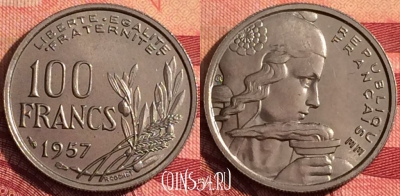 Франция 100 франков 1957 года, редкая, KM# 919, 276i-003