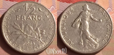 Франция 1/2 франка 1965 года, KM# 931, 430-086