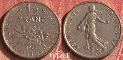 Франция 1/2 франка 1967 года, KM# 931, 347n-141