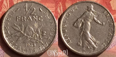 Франция 1/2 франка 1968 года, KM# 931, 423-137