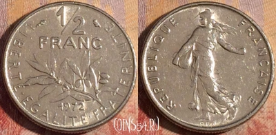 Франция 1/2 франка 1972 года, KM# 931, 167a-111