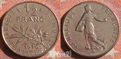 Франция 1/2 франка 1976 года, KM# 931, 373-033