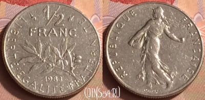 Франция 1/2 франка 1983 года, KM# 931, 430-114