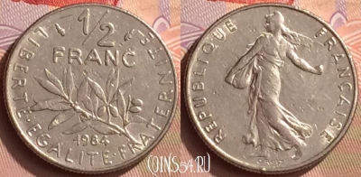 Франция 1/2 франка 1984 года, KM# 931, 442-143
