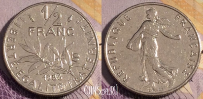 Франция 1/2 франка 1986 года, KM# 931, 187a-090