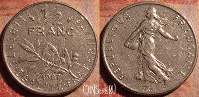 Франция 1/2 франка 1987 года, KM# 931, 176a-120